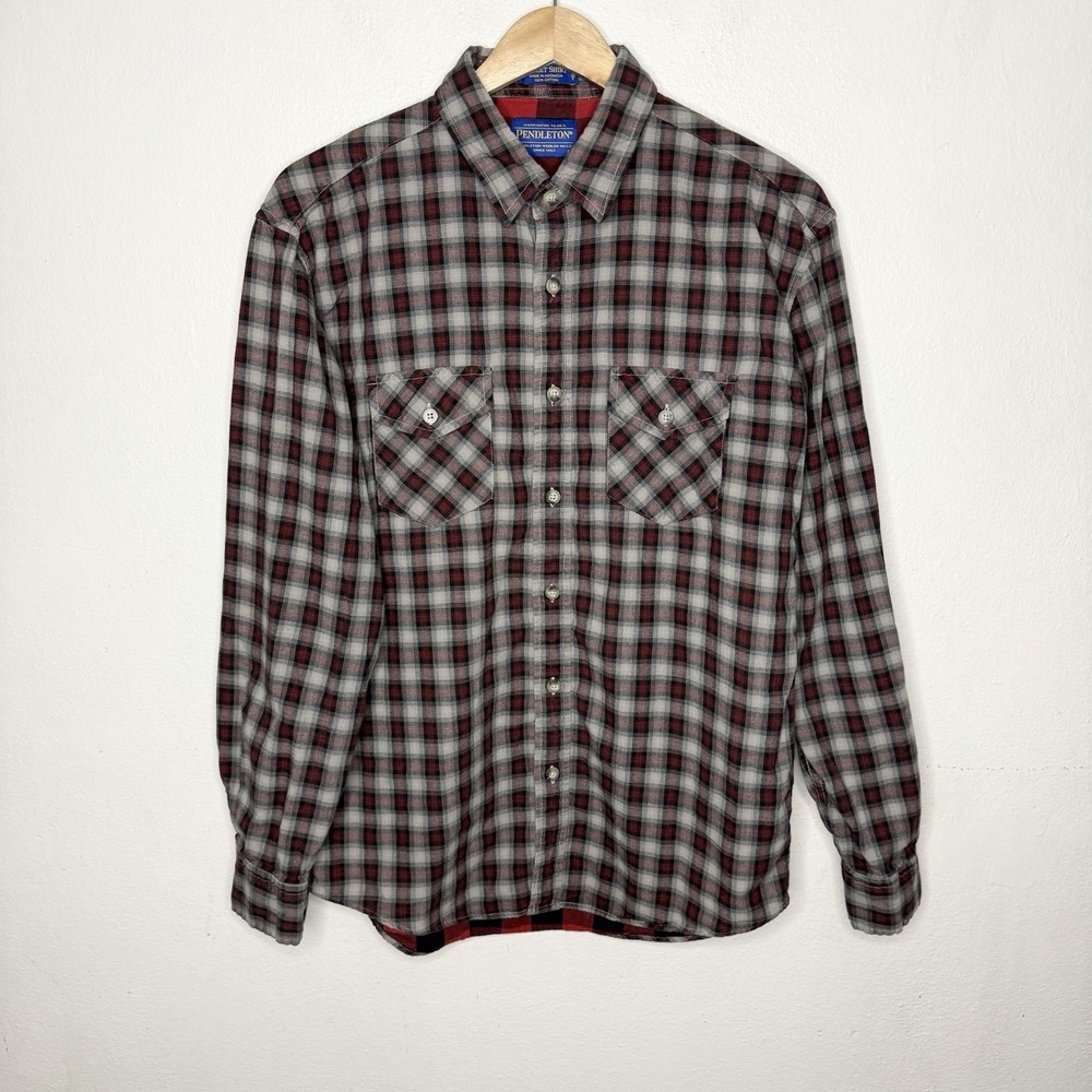 Pendleton Street Shirt Long Sleeve Button Up Shirt Red Gray Plaid Men's Medium